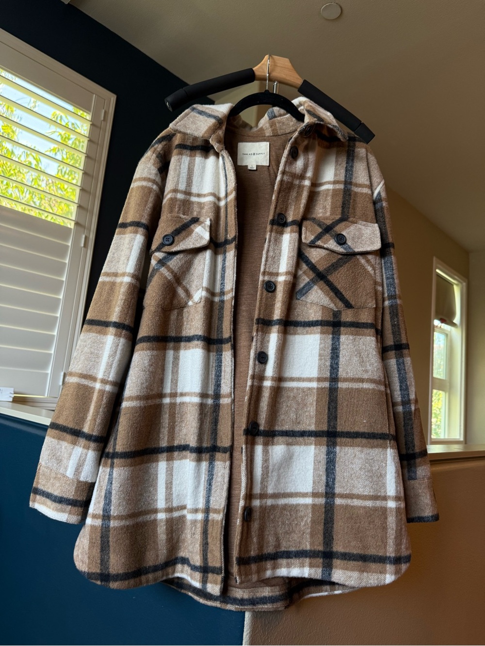 Thread & Supply Brown and Cream Plaid Shacket